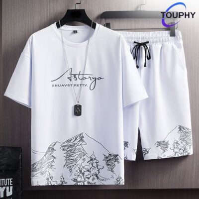 TOUPHY Sports Short Sleeve T-Shirt & Shorts Set - 2 Piece - White